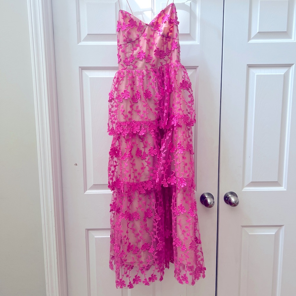 Endless Rose Floral Embroidered Tiered Lace Midi Dress